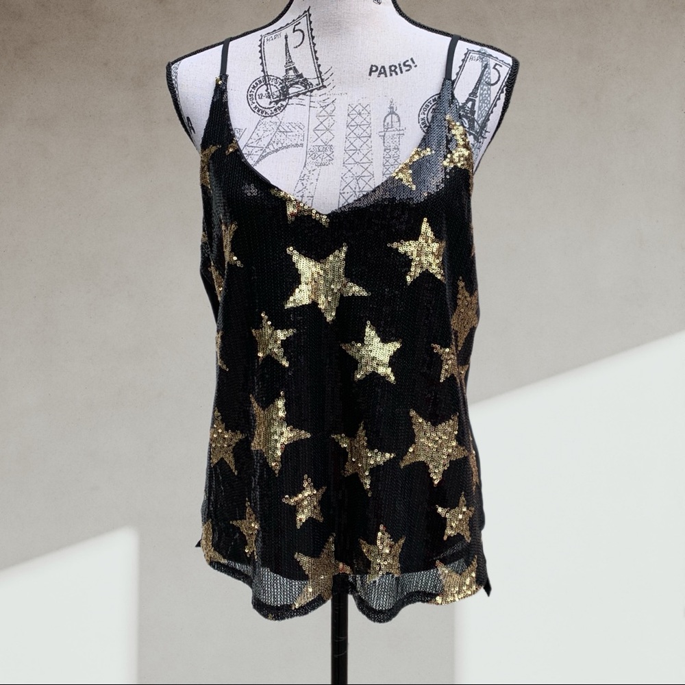 🍋 Sequins gold rockstar ⭐️ tank top MED